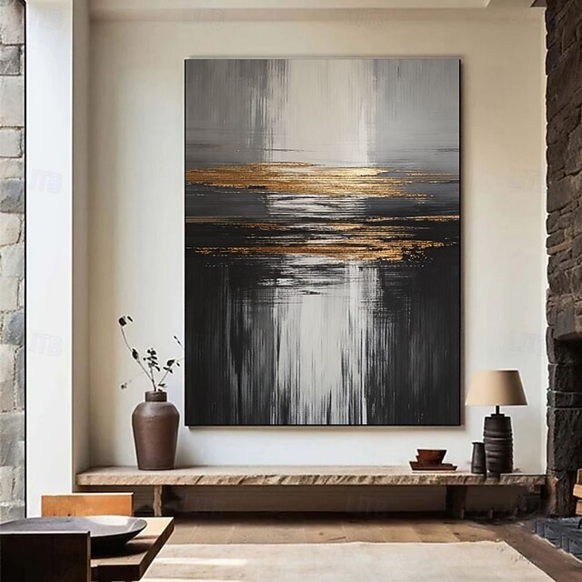 Large Black Wall Art Black & Gold Abstract Minimalist Paining Wabi Sabi ...