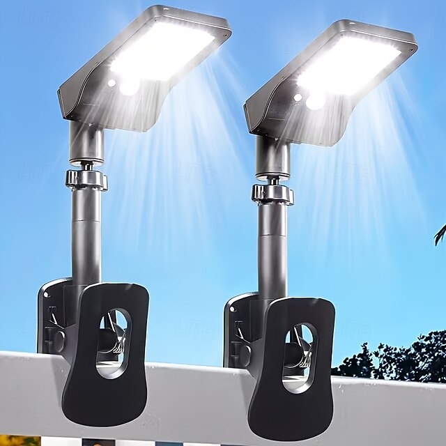  2 kpl ulkokäyttöön tarkoitettuja aurinkokennolla toimivia liiketunnistimella toimivia seinävalaisimia, IP65-vedenpitävä, 60 LED-helmeä, klipsikiinnitys, 3 tilaa, LED-turvavalo &koristeelliset valot