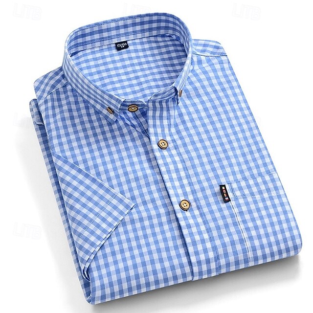 Men's Shirt Dress Shirt Button Down Shirt Plaid Casual Daily Blue Black — free download