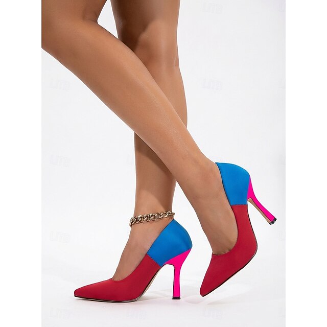 Women's Color-Block Pointed Toe Pumps - Bold Red, Blue & Pink Stiletto ...