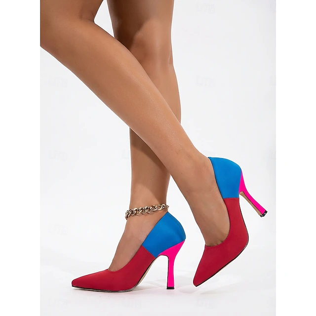 Women's Color-Block Pointed Toe Pumps - Bold Red, Blue & Pink Stiletto ...