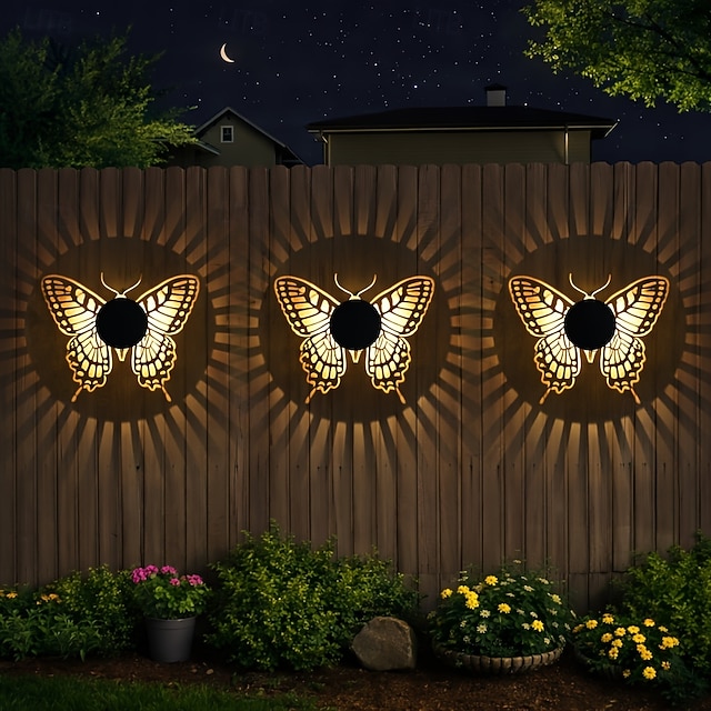  2 zewnętrzne solarne metalowe lampy ścienne z projekcją motyli, wodoszczelne IP44, do ogrodzeń, schodów, ścieżek ogrodowych, ogrodu, podwórka, ogrodu willowego