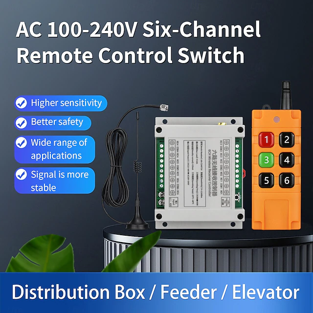 AC100V-240V 6CH Wireless Remote Control Switch Power ON OFF Receiver ...