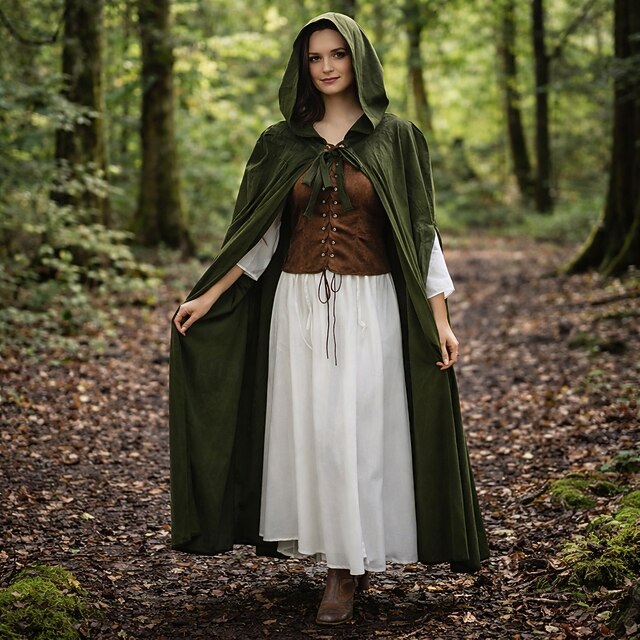 Set Retro Vintage Medieval Renaissance Ankle Length Cape Skirt Vest ...