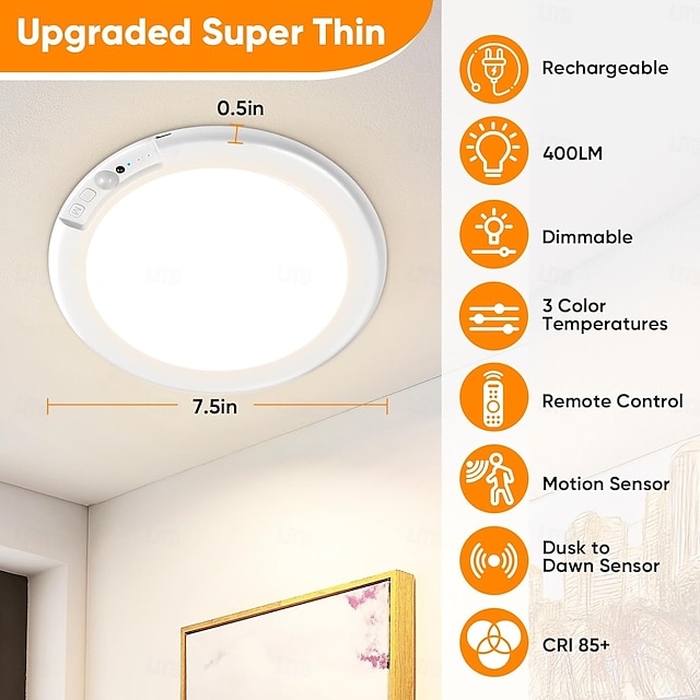 Rechargeable Motion Sensor Ceiling Light with Remote - Magnetic ...