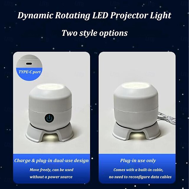 Dynamic Rotating LED Projector Light, 360° Rotating USB Rechargeable ...