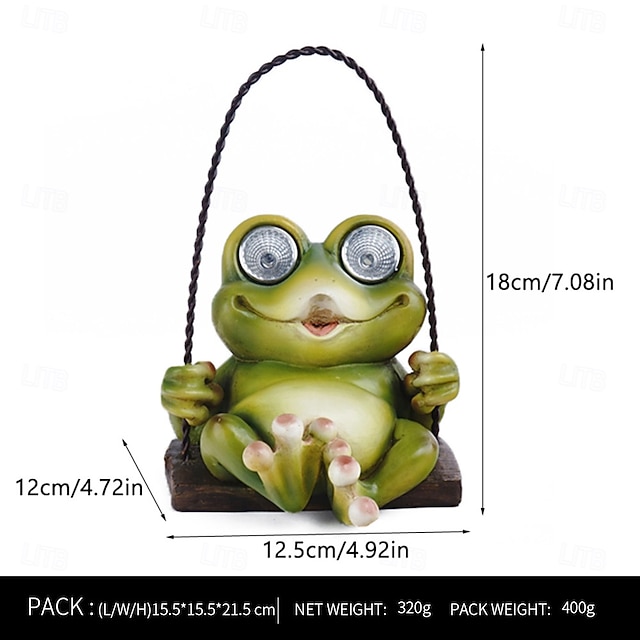  Utendørs solcelledrevet vanntett froskehuske harpiks hengende lykt, dekorative LED-lys for hage, terrasse, balkong, gårdsplass, sti, villa landskapsbelysning – 18x12x12,5cm