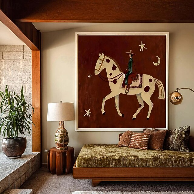 Vintage Western Rider Wall Art Cowboy Folk Art Mid Century Modern Horse ...