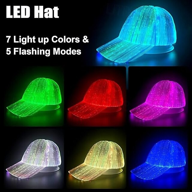 LED Hat Light Up Baseball Cap, USB Charging Fiber Rave Hat with 7 ...