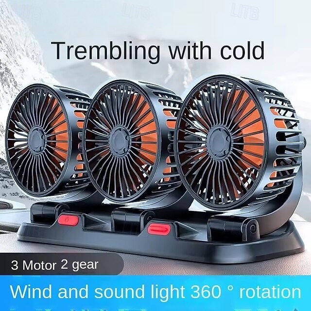 Triple Head USB Car Fan, 360° Rotatable Dashboard Cooling Fan, 2 Speed ...