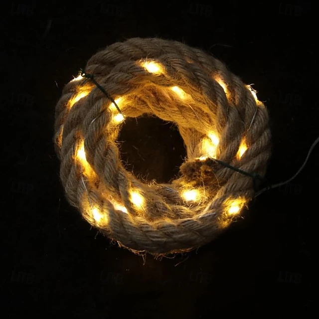 Natural Hemp Rope Lights, Natural Brown Rope Super Bright String Fairy ...
