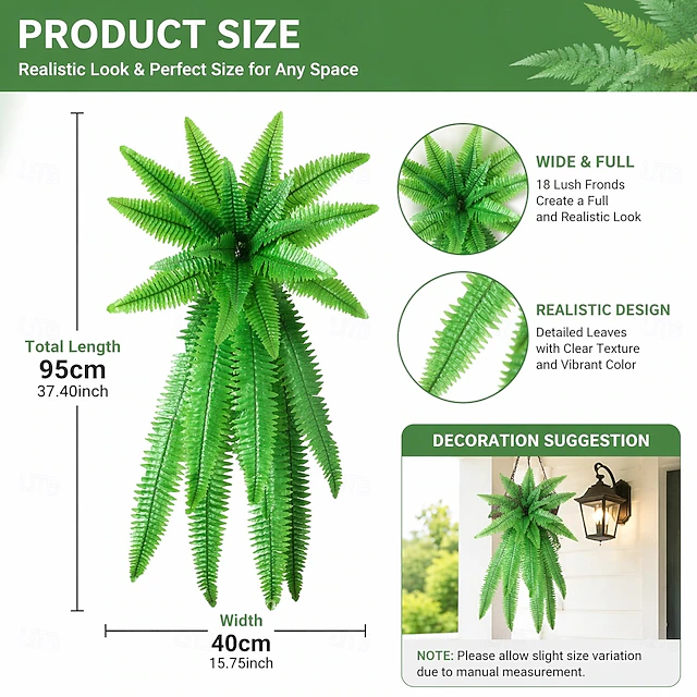 Using Fake Ferns Artificial Hanging Boston Fern UV Resistant Lifelike, Artificial Plant ...