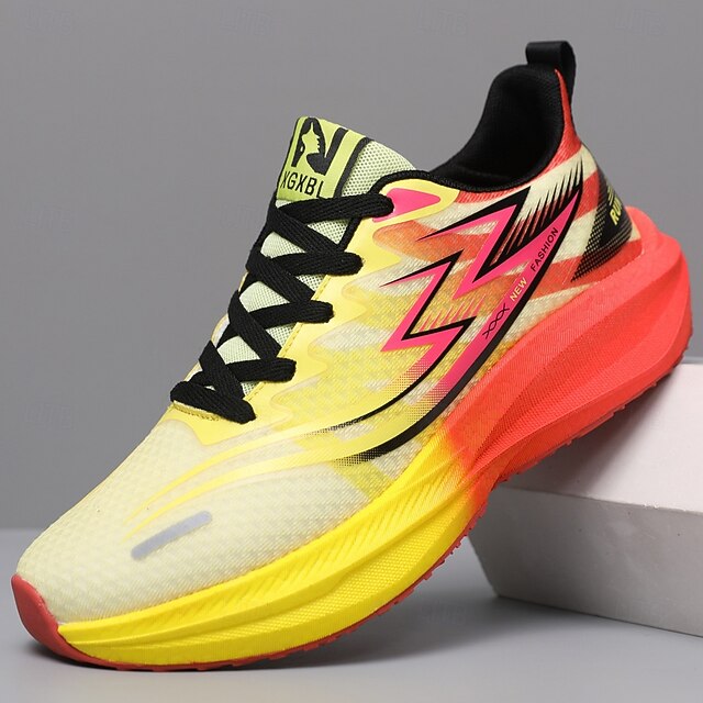 Men's Yellow and Red Running Sneakers Lightweight Breathable Athletic ...