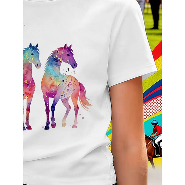 100% Cotton Kentucky Derby Kids Girls' White Graphic Horse T shirt Tee ...