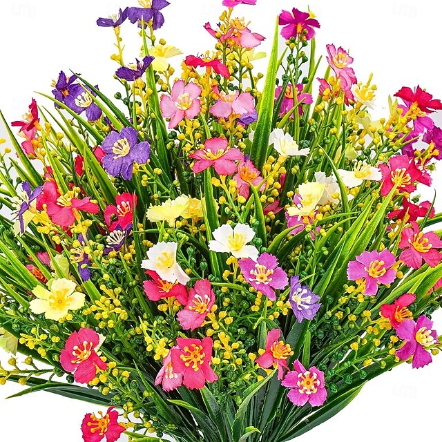 12 Bundles Artificial Daisy Flower Spring Grass Bouquet, Faux Plastic ...