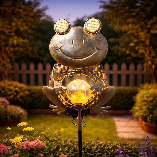Outdoor Solar Waterproof Creative LED Frog Iron Stake Light, Decorative ...
