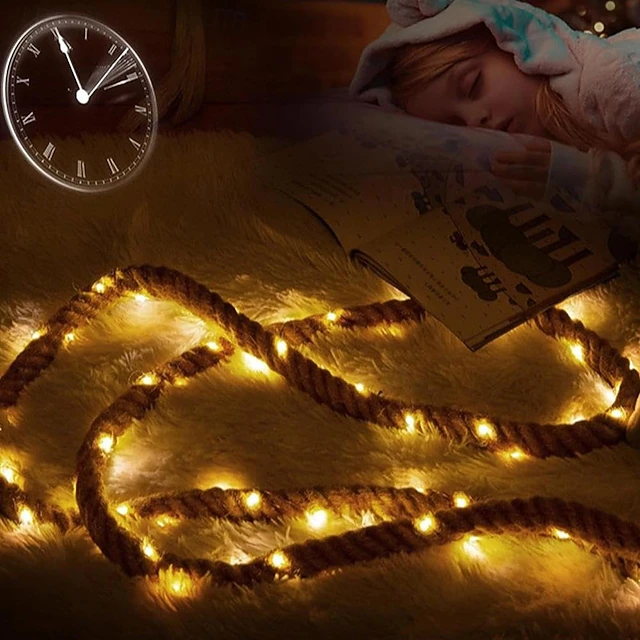 Natural Hemp Rope Lights, Natural Brown Rope Super Bright String Fairy ...