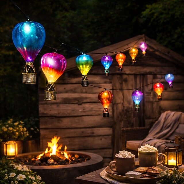 Outdoor Solar Waterproof Iron Art Hot Air Balloon String Lights ...