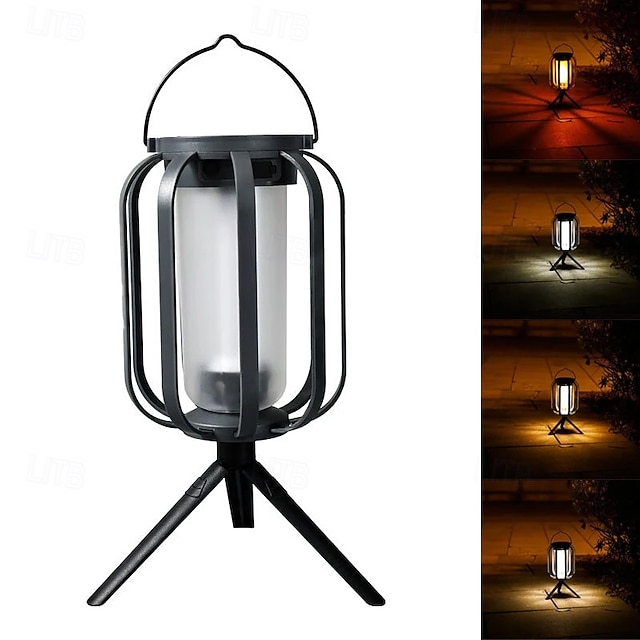  venkovní solární &USB dobíjecí kempingová lucerna, závěsné světlo, 4 režimy svícení, vodotěsná LED lampa na zahradu, terasu, kempování, domů, stativ – perfektní ambientní, dekorativní a venkovní