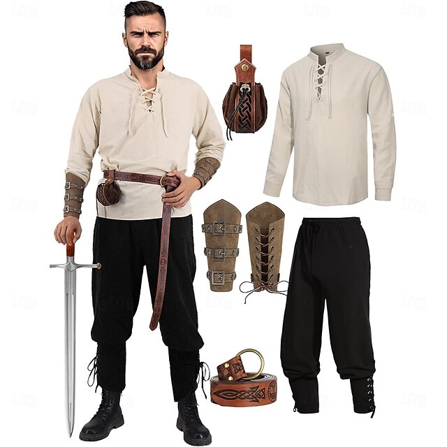 Medieval Renaissance Pants Waist Belt Shirt Long Sleeves Vikings Ranger ...