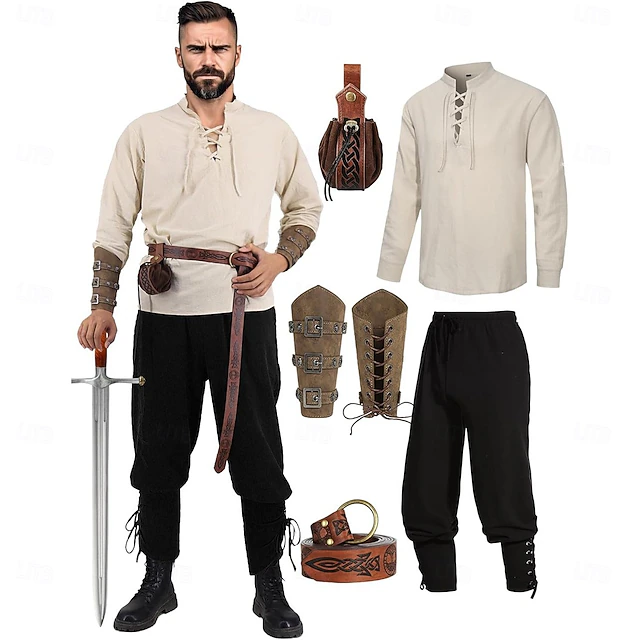 Medieval Renaissance Pants Waist Belt Shirt Long Sleeves Vikings Ranger ...