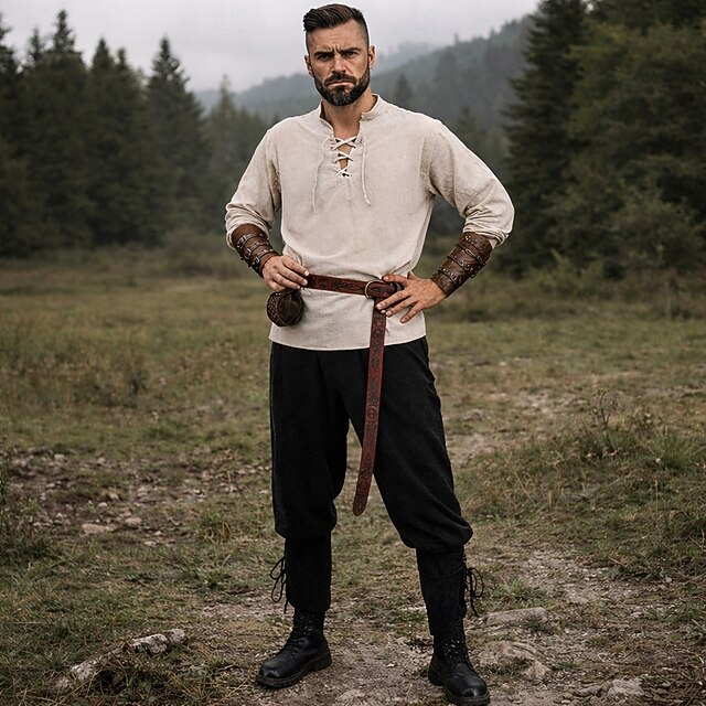 Medieval Renaissance Pants Waist Belt Shirt Long Sleeves Vikings Ranger ...