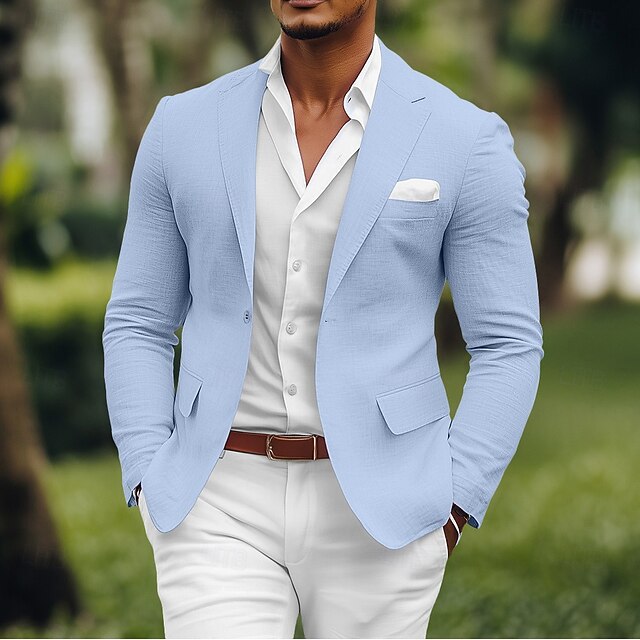 Men's Linen Blazer Sport Coat Notch Collar Fashion Casual Solid
