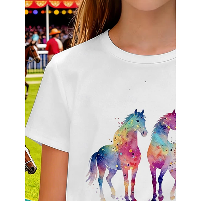 100% Cotton Kentucky Derby Kids Girls' White Graphic Horse T shirt Tee ...
