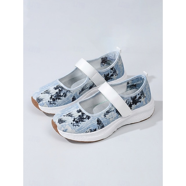 Women's Denim Tie-Dye Mary Jane Sneakers – Lightweight Walking