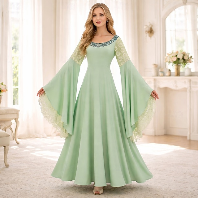 Medieval Renaissance Fancy Ankle Length Dress Long Sleeves Princess ...