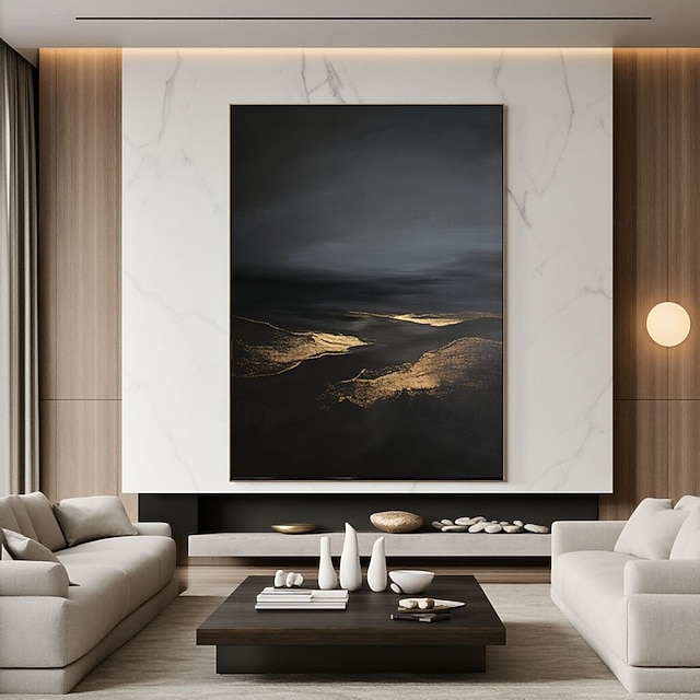 handmade Abstract Gold Black Mountain Textured Oil Painting Abstract ...