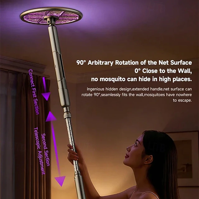 Extendable Fly Swatter Racket 2-in-1 Electric Fly Swatter & Bug Zapper Racket, Automatic Mosquito ...