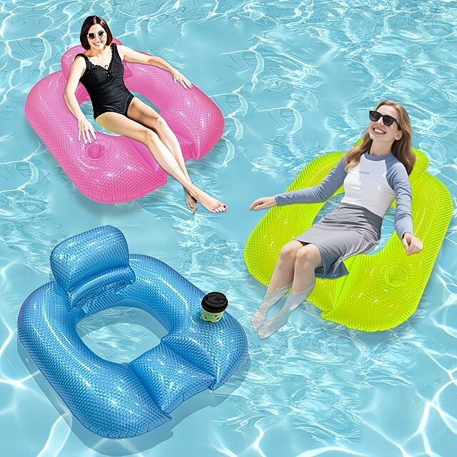 Square Pearlescent Floating PVC Lounge Chair With Built-In Cup Holder ...