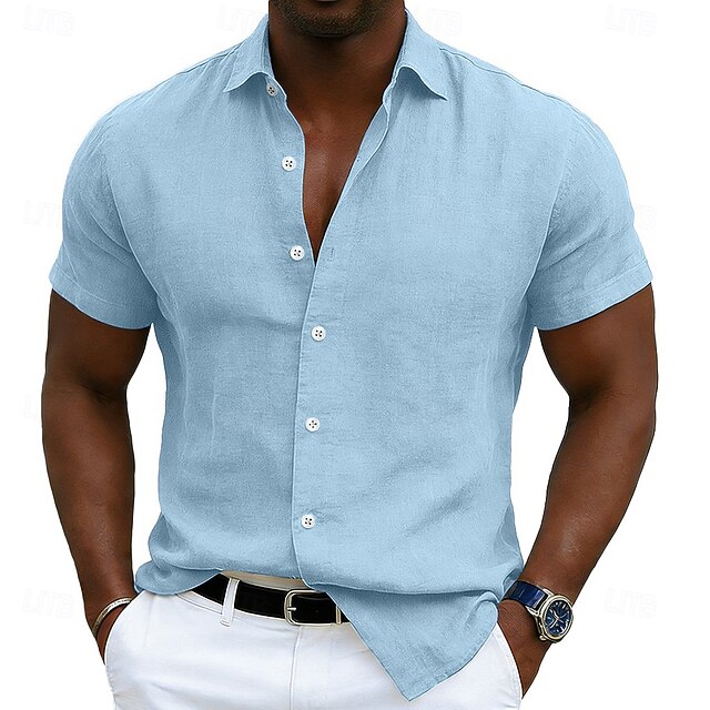Homens Camisa de linho camisa de verão Roupa de Praia camisa de botão ...