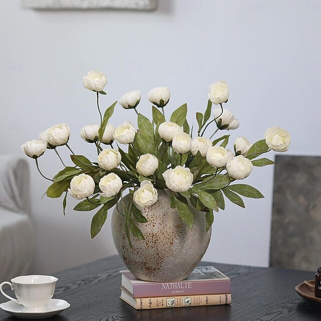 Lot de 6 tiges de pivoines artificielles vintage en soie, aspect ...
