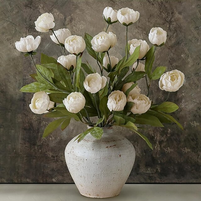 Lot de 6 tiges de pivoines artificielles vintage en soie, aspect ...