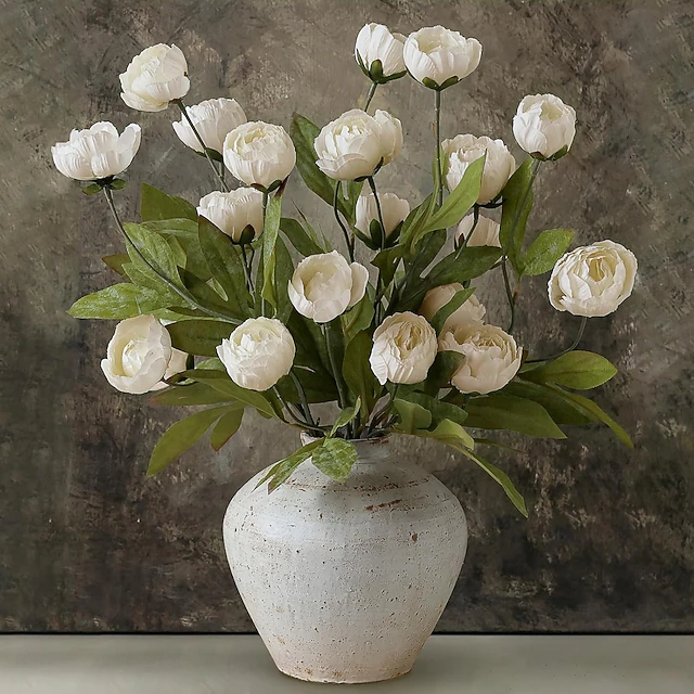 Lot de 6 tiges de pivoines artificielles vintage en soie, aspect ...