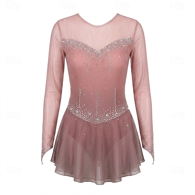  Vestido de patinaje artístico Mujer Chica Patinaje Sobre Hielo Vestidos Gris oscuro Violeta Morado Malla Licra Alta elasticidad Entrenamiento Competición Ropa de Patinaje Hecho a mano Clásico Cristal