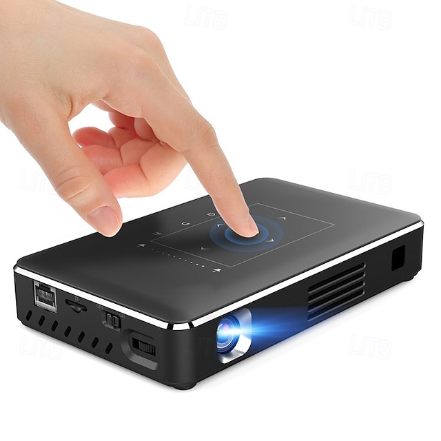  Mini projecteur DLP intelligent sous Android, décodage 4K HD, compatible 3D, projecteur de poche portable avec Wi-Fi 5 GHz et Bluetooth, correction trapézoïdale, commande tactile, trépied et