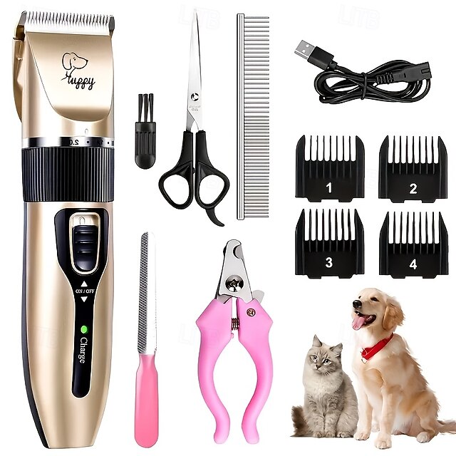  Electric pet grooming scissors, electric pet shaving tools electric razor Hair clippers Nail clippers 4 replaceable guide combs Scratch sharpener Charging cable