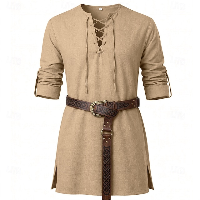Set Medieval Renaissance Waist Belt Shirt Tunic Long Sleeves Pirate ...