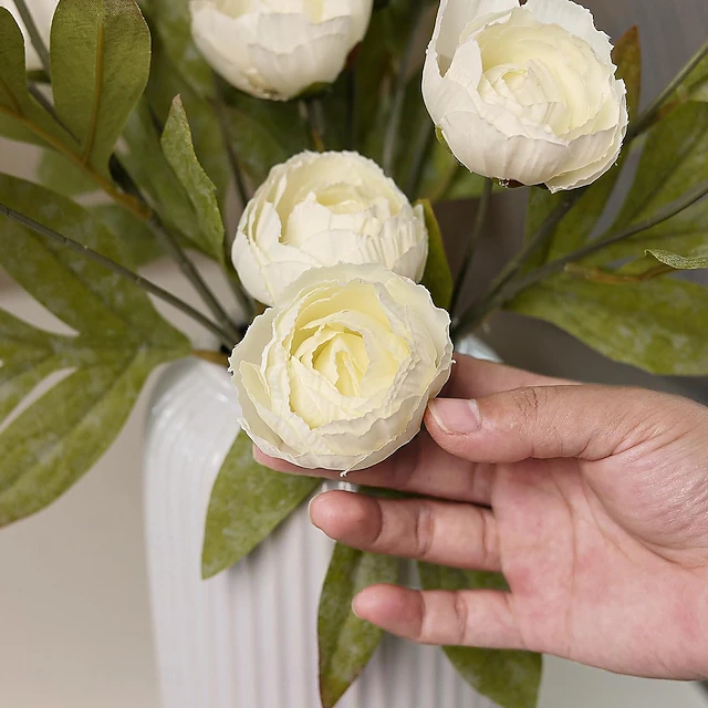 Lot de 6 tiges de pivoines artificielles vintage en soie, aspect ...