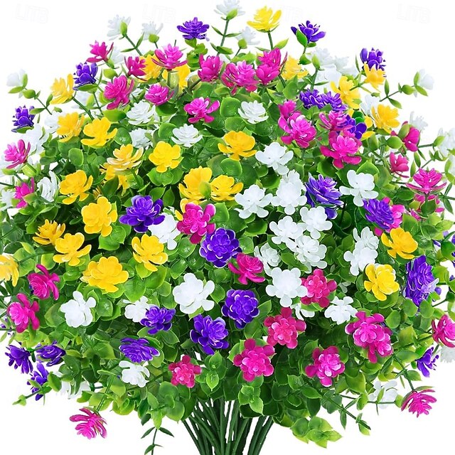 8 Bundles Outdoor Artificial Fake Flowers UV Resistant No Fade Boxwood ...