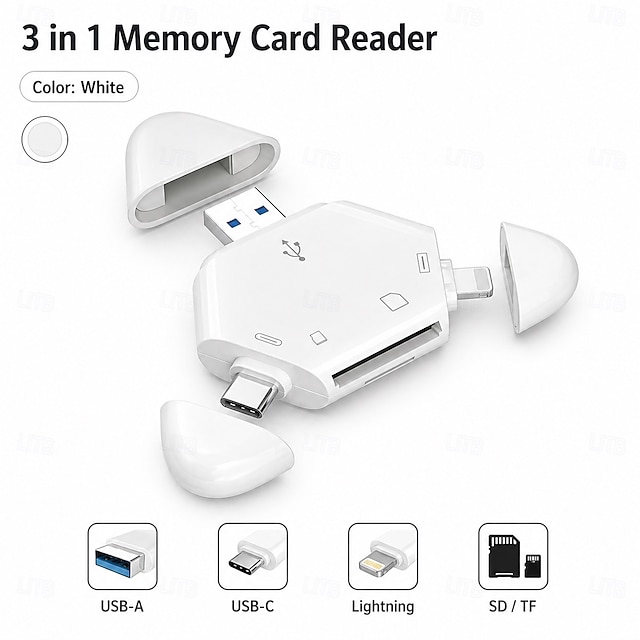 3 in 1 SD Card Reader for iPhone, iPad, Android, PC, USB-C/Lightning ...