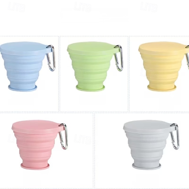  Conjunto de 3/6 copos dobráveis de silicone para uso externo com mosquetão, copos de bebida dobráveis, copos de água criativos e práticos com tampa de silicone multiuso.