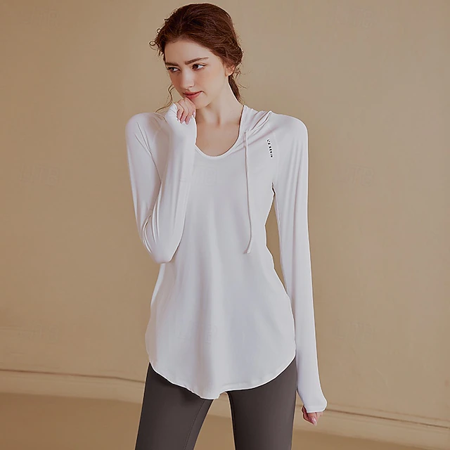 Women's Shirt Solid Color Vacation Long Sleeve V Neck Hooded Sun ...