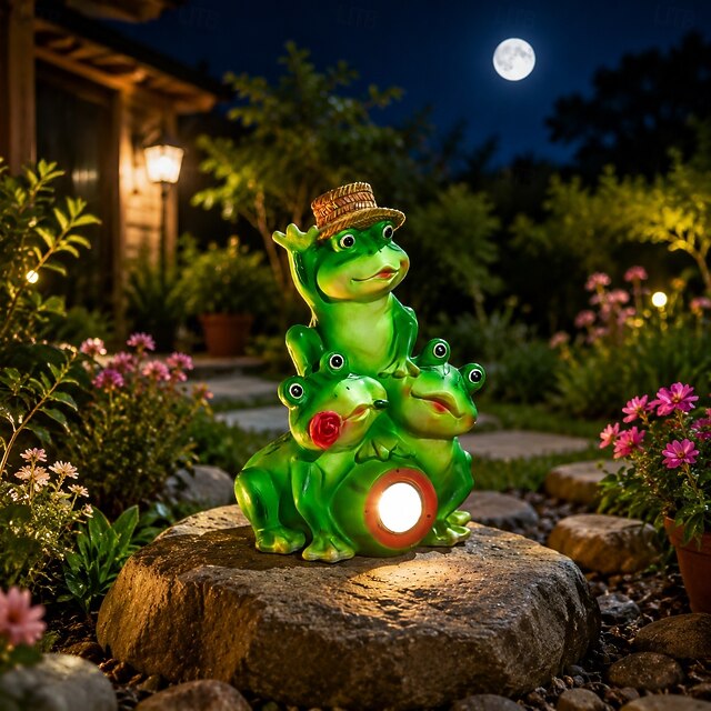 Outdoor Solar Waterproof Three Frog Resin Decorative Lamp, Garden Lawn ...