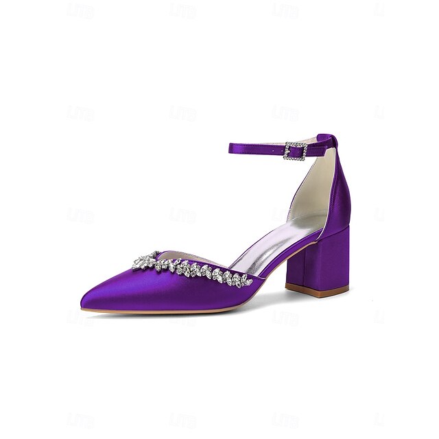 purple dress shoes low heel Aachcol Women Pumps Peep Open Toe Ankle Strap Slingback Kitten Sandals Satin Office Wedding Shopping 1.5 Inch 10.5 US these kitten heels offer durability and long Hopeusnice Women's Slingback Pointed Toe