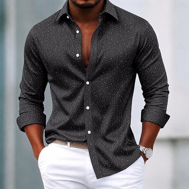 Men's Shirt Dress Shirt Button Up Shirt Polka Dot Casual Daily White — free download