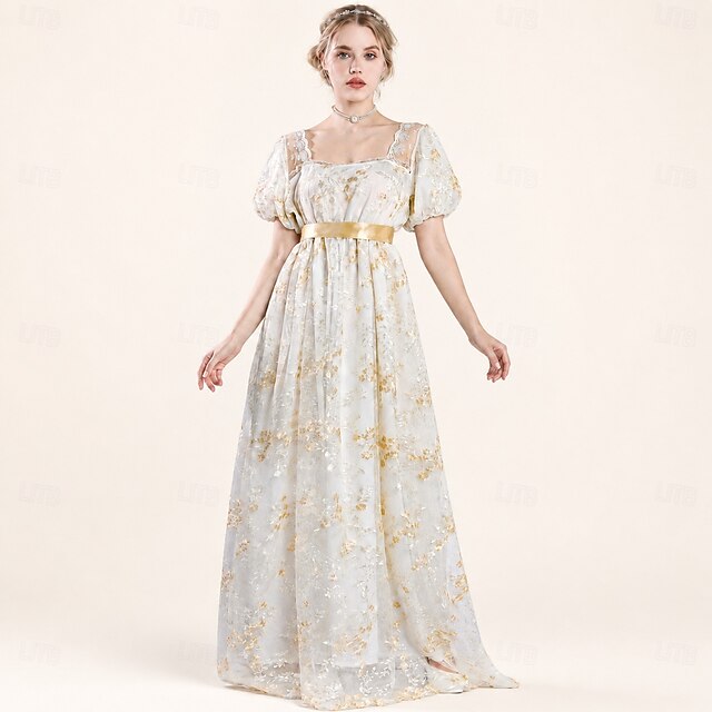 Retro Vintage Regency Period Maxi Empire Waist Dress Short Sleeves ...